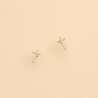 Cross Rhinestones Gold Dip Stud Earrings