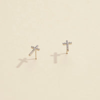 Cross Rhinestones Gold Dip Stud Earrings