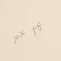 Cross Rhinestones Gold Dip Stud Earrings