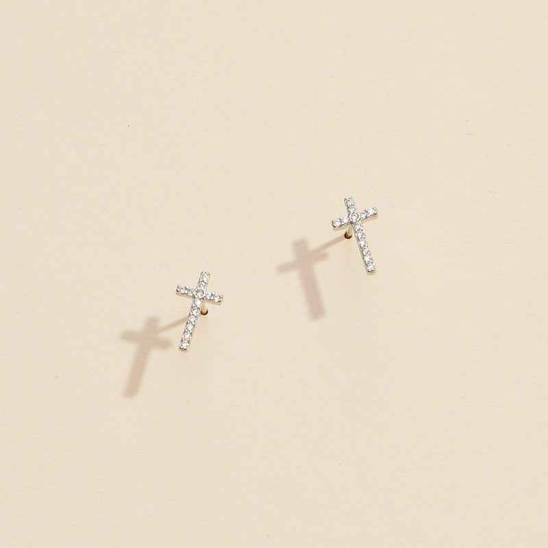 Cross Rhinestones Gold Dip Stud Earrings