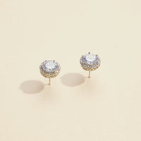 Round Glass Stone Gold Dip Stud Earrings