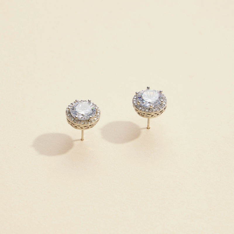 Round Glass Stone Gold Dip Stud Earrings