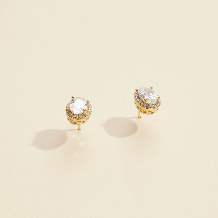 Oval Glass Stone Gold Dip Stud Earrings
