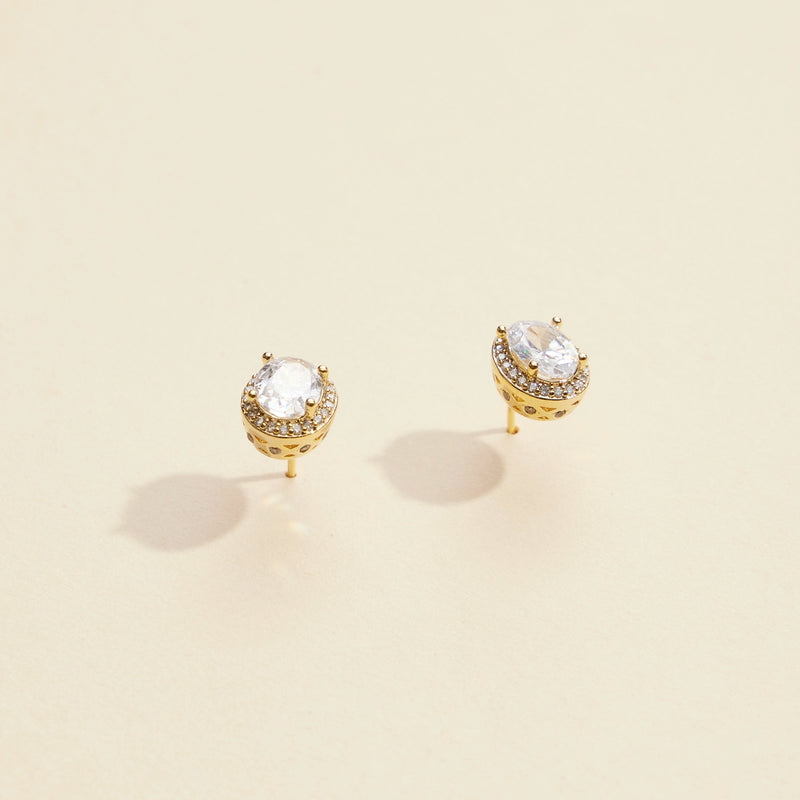 Oval Glass Stone Gold Dip Stud Earrings