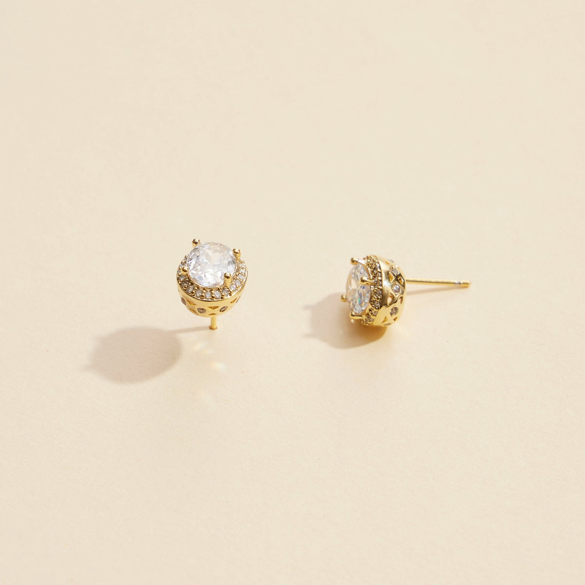 Oval Glass Stone Gold Dip Stud Earrings