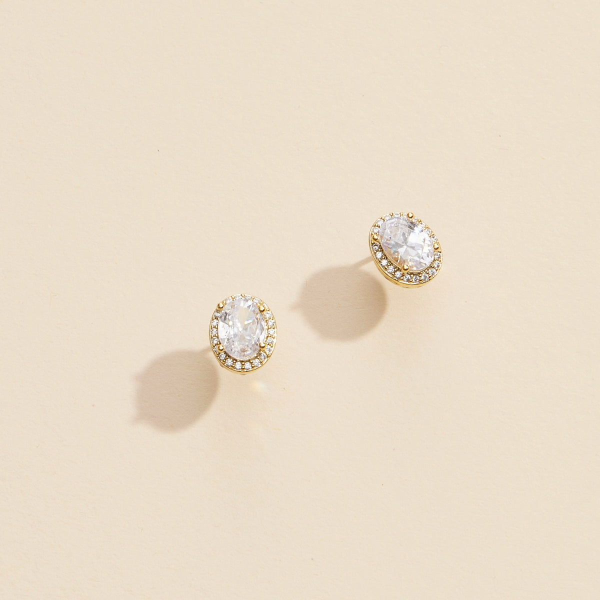 Oval Glass Stone Gold Dip Stud Earrings