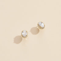 Oval Glass Stone Gold Dip Stud Earrings
