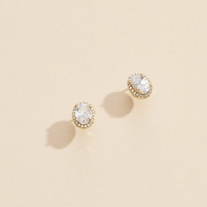 Oval Glass Stone Gold Dip Stud Earrings