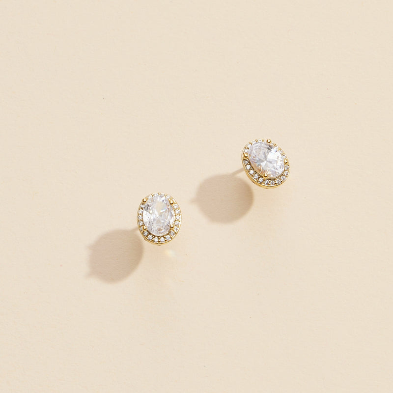 Oval Glass Stone Gold Dip Stud Earrings