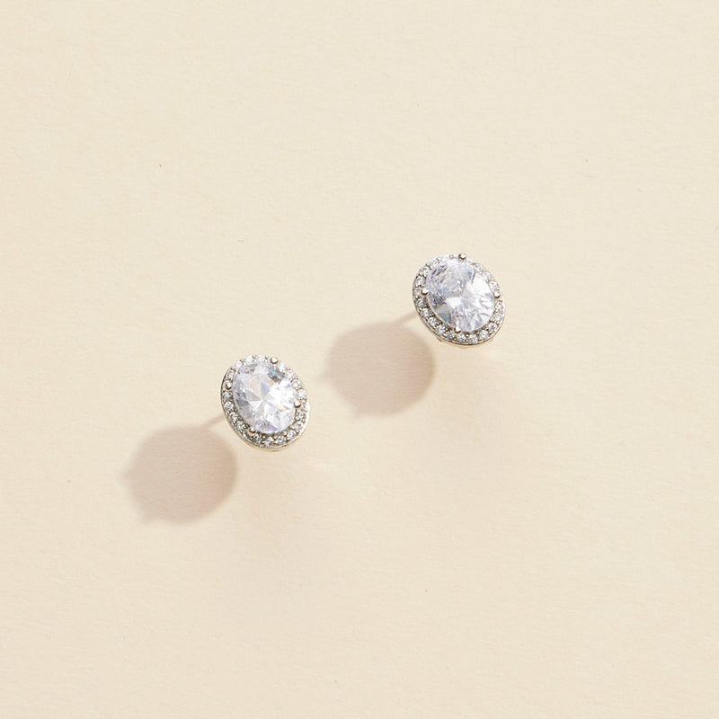 Oval Glass Stone Gold Dip Stud Earrings