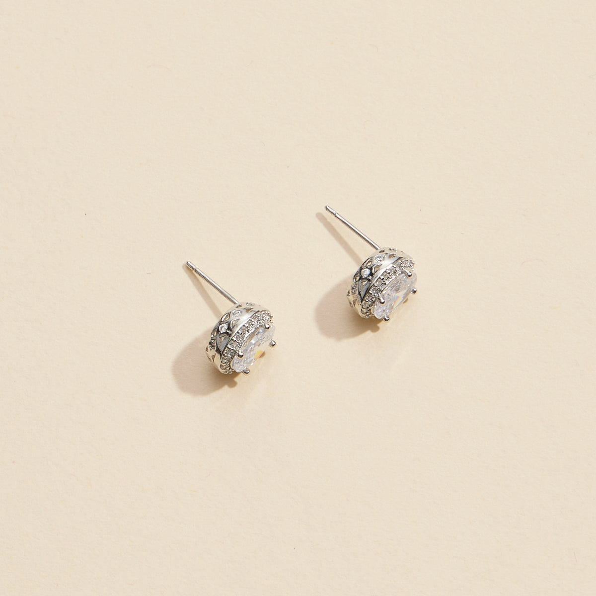 Oval Glass Stone Gold Dip Stud Earrings