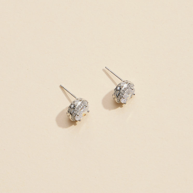 Oval Glass Stone Gold Dip Stud Earrings