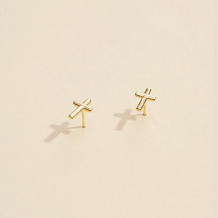 Cross Gold Dip Stud Earrings