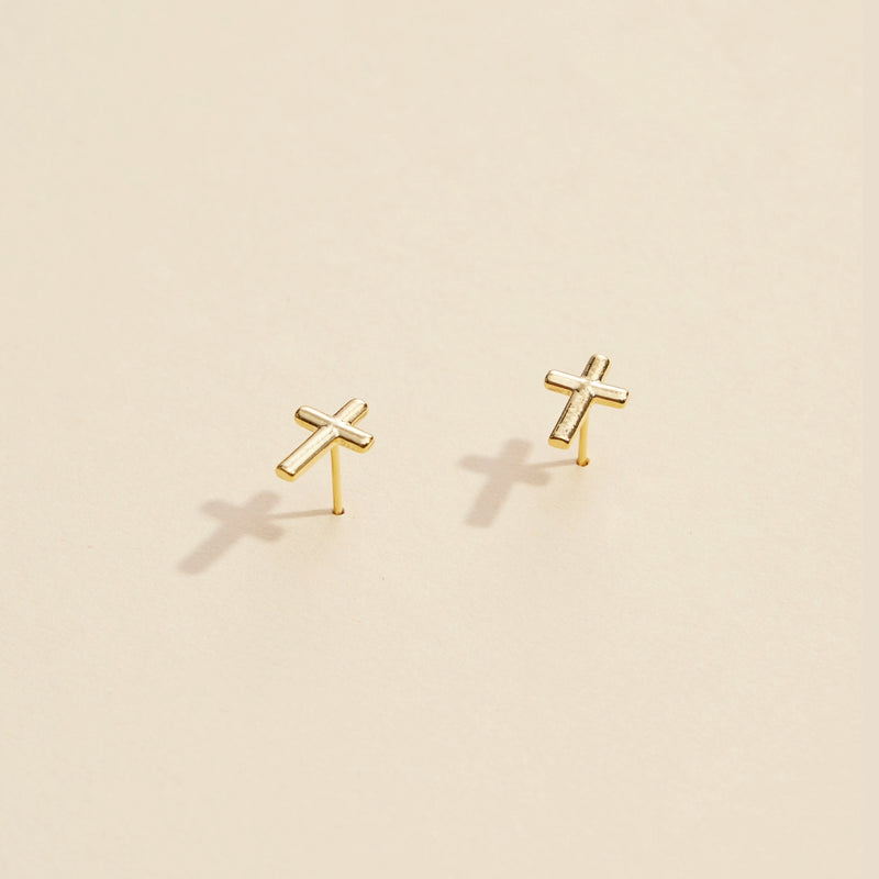 Cross Gold Dip Stud Earrings