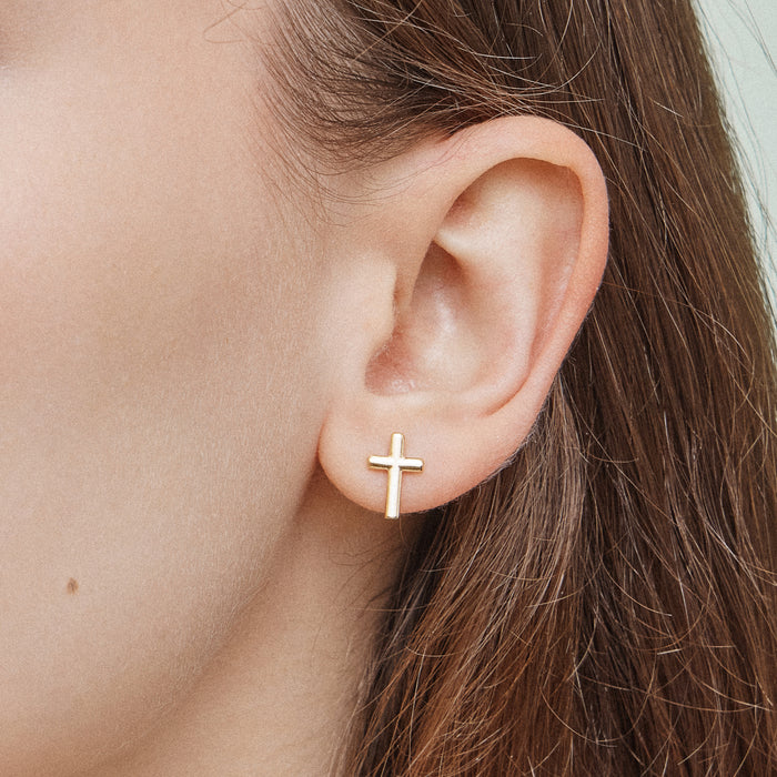 Cross Gold Dip Stud Earrings