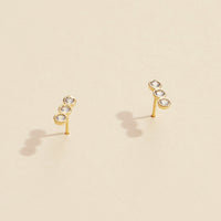 Three Linked Rhinestones Gold Dip Stud Earrings