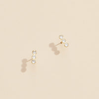 Three Linked Rhinestones Gold Dip Stud Earrings