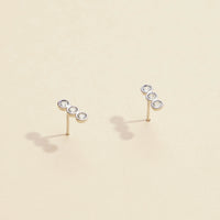 Three Linked Rhinestones Gold Dip Stud Earrings