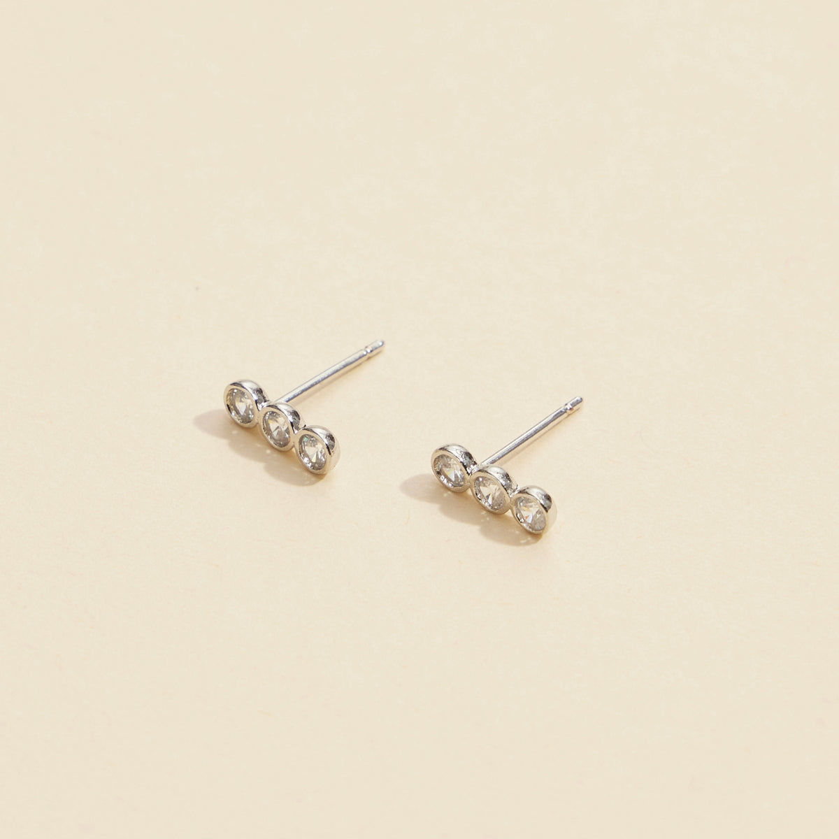 Three Linked Rhinestones Gold Dip Stud Earrings