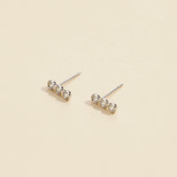 Three Linked Rhinestones Gold Dip Stud Earrings