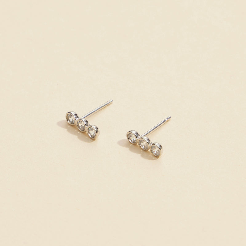 Three Linked Rhinestones Gold Dip Stud Earrings