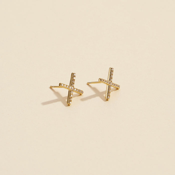 Cross Gold Dip Stud Earrings