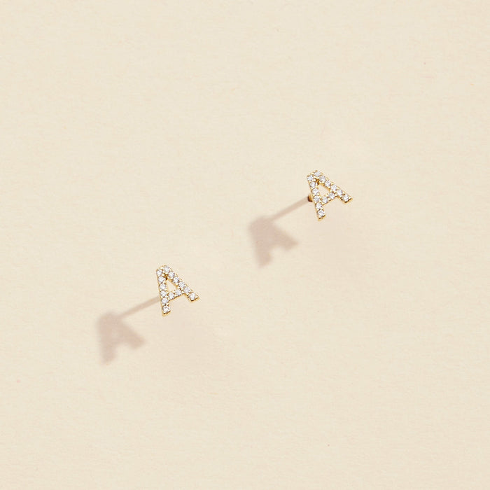 12-in-1 CZ Pave Initial Letter Stud Earrings | Initial Jewelry