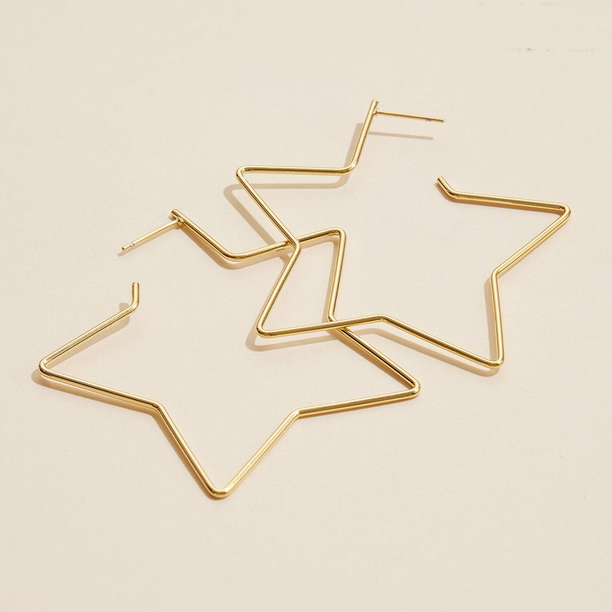 Brass Star Hoop Earrings | 18K Gold Dipped Korean Jewelry