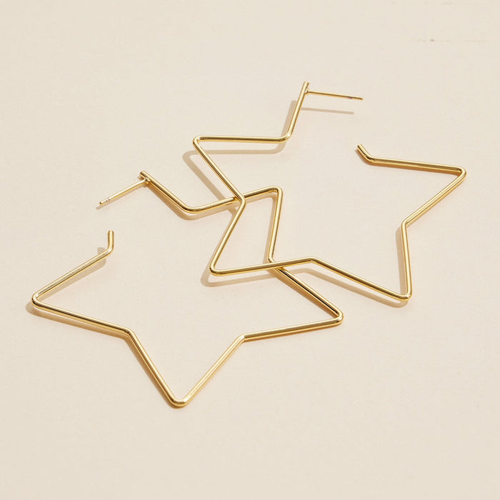 Brass Star Hoop Earrings | 18K Gold Dipped Korean Jewelry