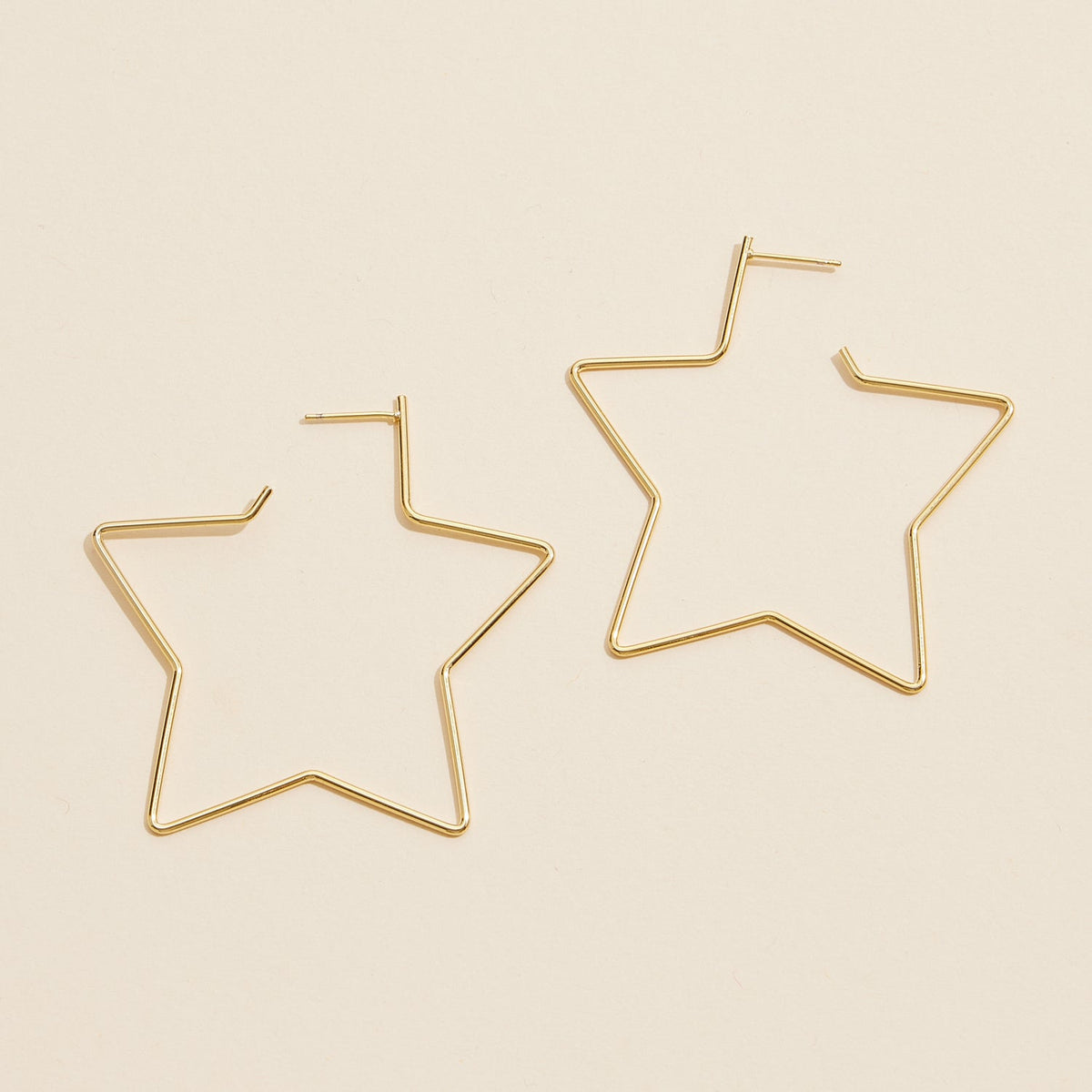 Brass Star Hoop Earrings | 18K Gold Dipped Korean Jewelry