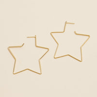 Brass Star Hoop Earrings | 18K Gold Dipped Korean Jewelry