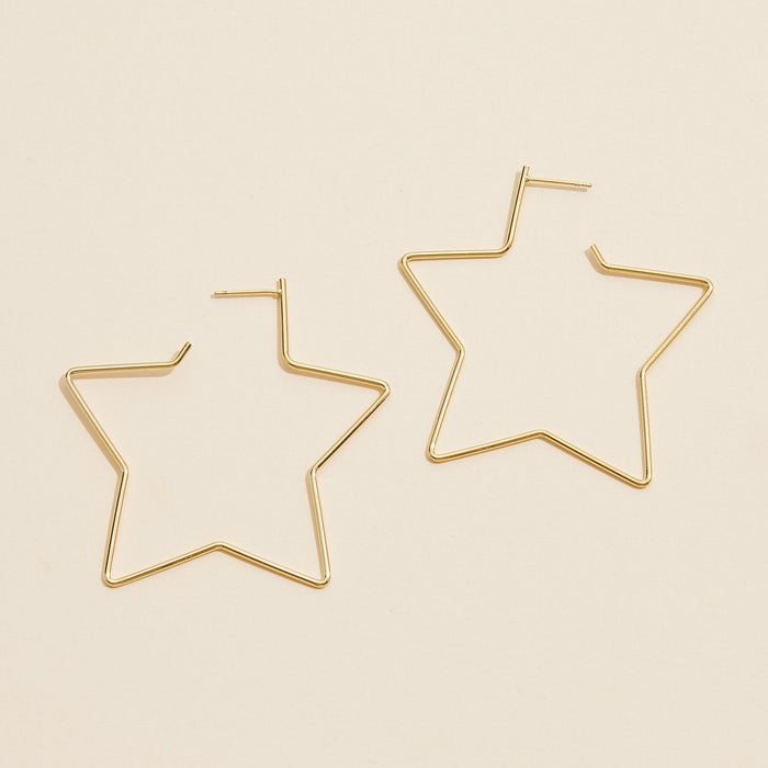 Brass Star Hoop Earrings | 18K Gold Dipped Korean Jewelry