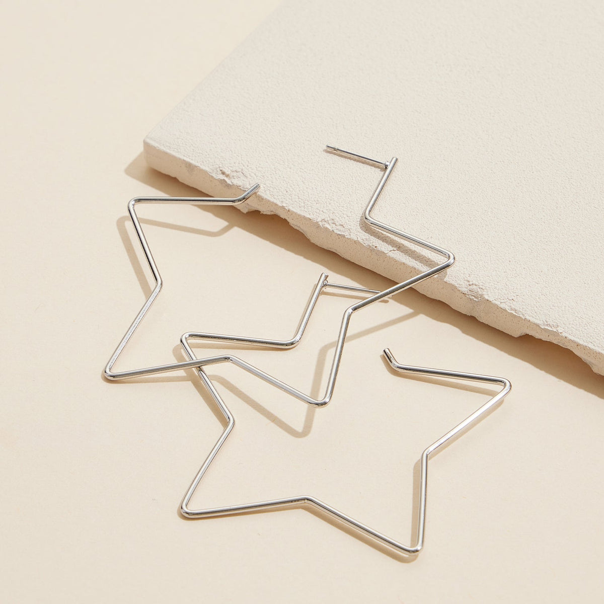 Brass Star Hoop Earrings | 18K Gold Dipped Korean Jewelry