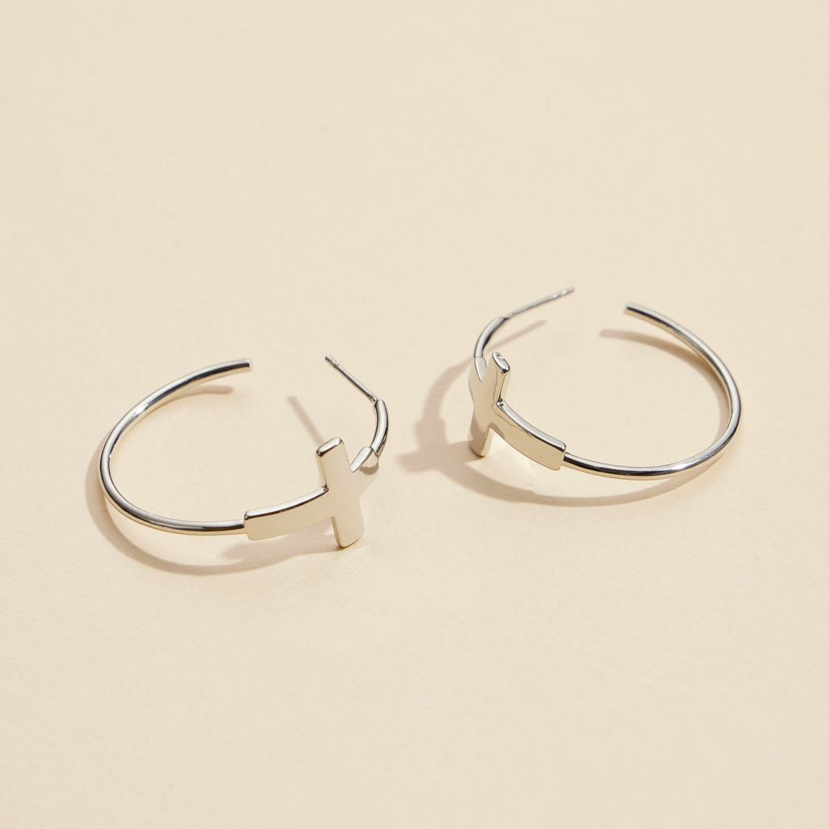 Cross Gold Dip Hoop Earrings