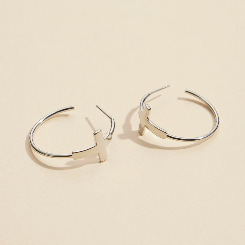 Cross Gold Dip Hoop Earrings