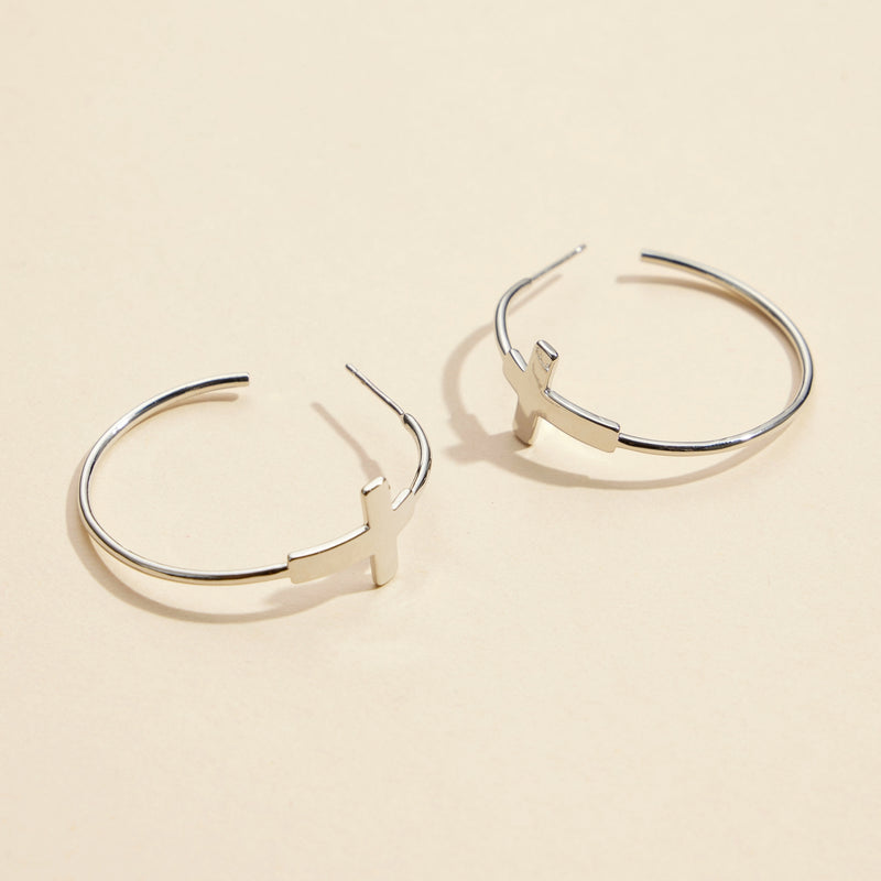 Cross Gold Dip Hoop Earrings