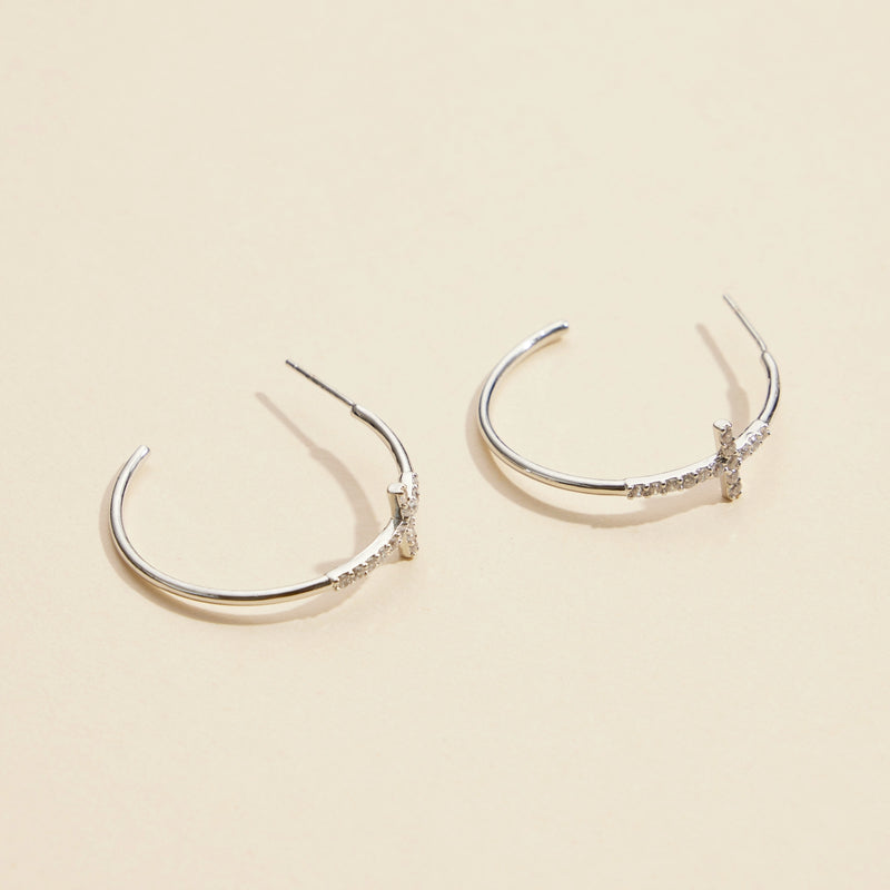 Cross Gold Dip Open Hoop Earrings