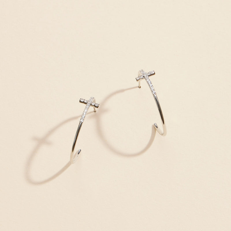 Cross Gold Dip Open Hoop Earrings