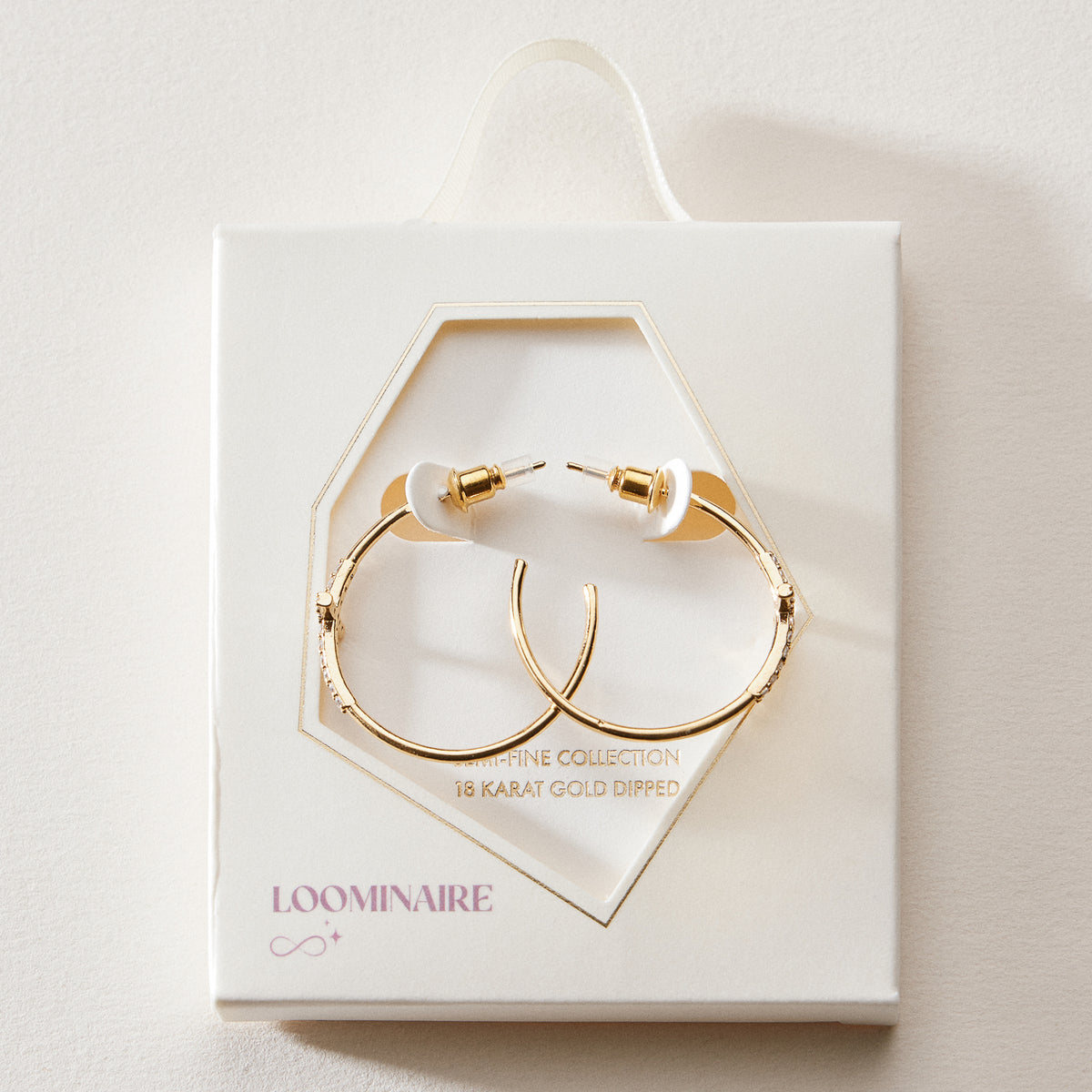 Gold Dipped CZ Cross Open Hoop Earrings