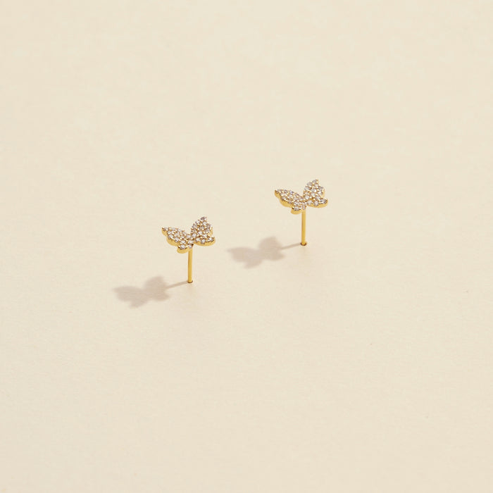 Butterfly Rhinestones Gold Dip Stud Earrings