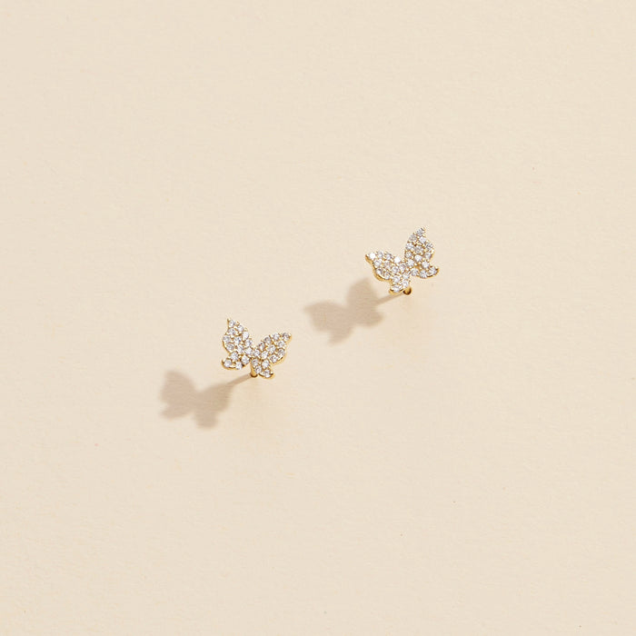 Butterfly Rhinestones Gold Dip Stud Earrings