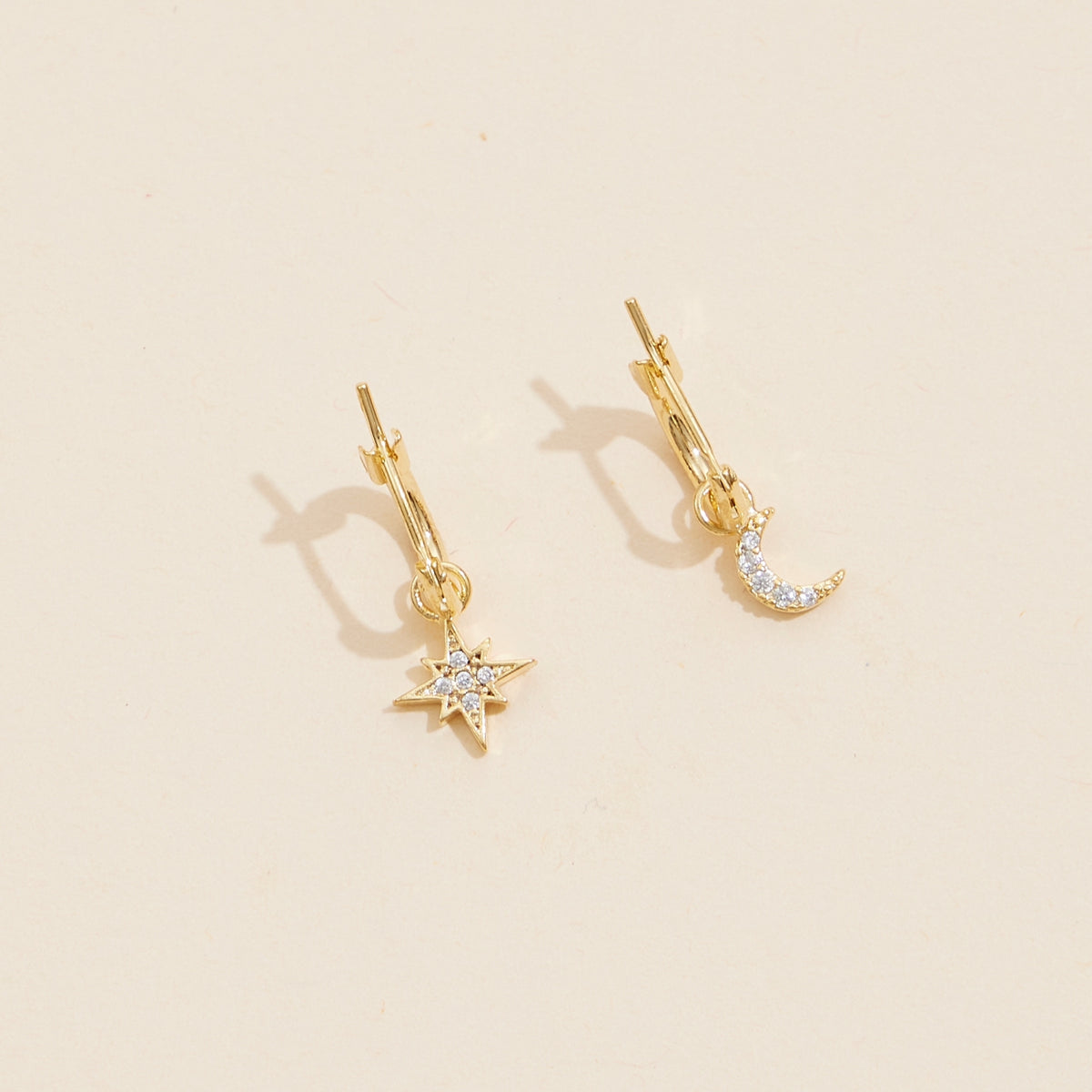 Northern Star & Moon 18K Gold Dip Basic Hoop Earrings