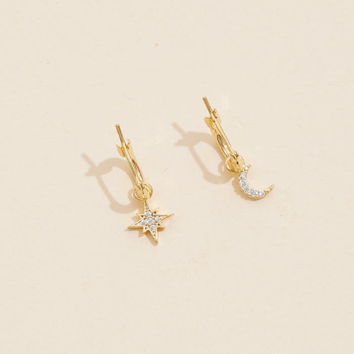Northern Star & Moon 18K Gold Dip Basic Hoop Earrings
