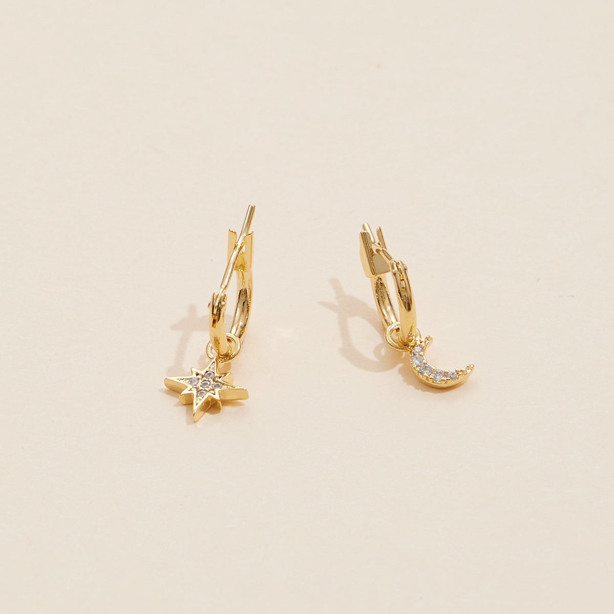 Northern Star & Moon 18K Gold Dip Basic Hoop Earrings
