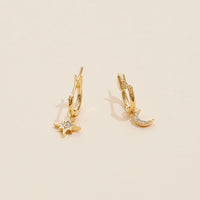Northern Star & Moon 18K Gold Dip Basic Hoop Earrings