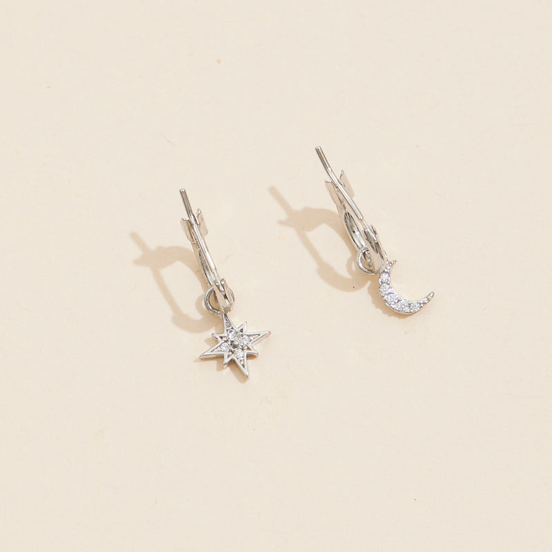 Northern Star & Moon 18K Gold Dip Basic Hoop Earrings