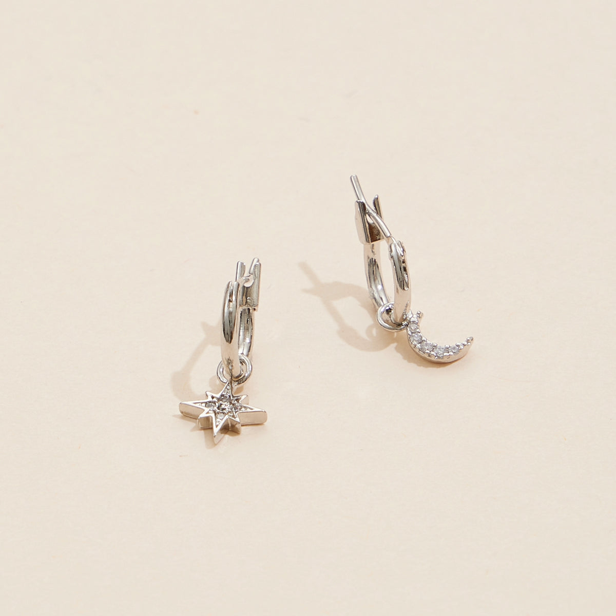 Northern Star & Moon 18K Gold Dip Basic Hoop Earrings