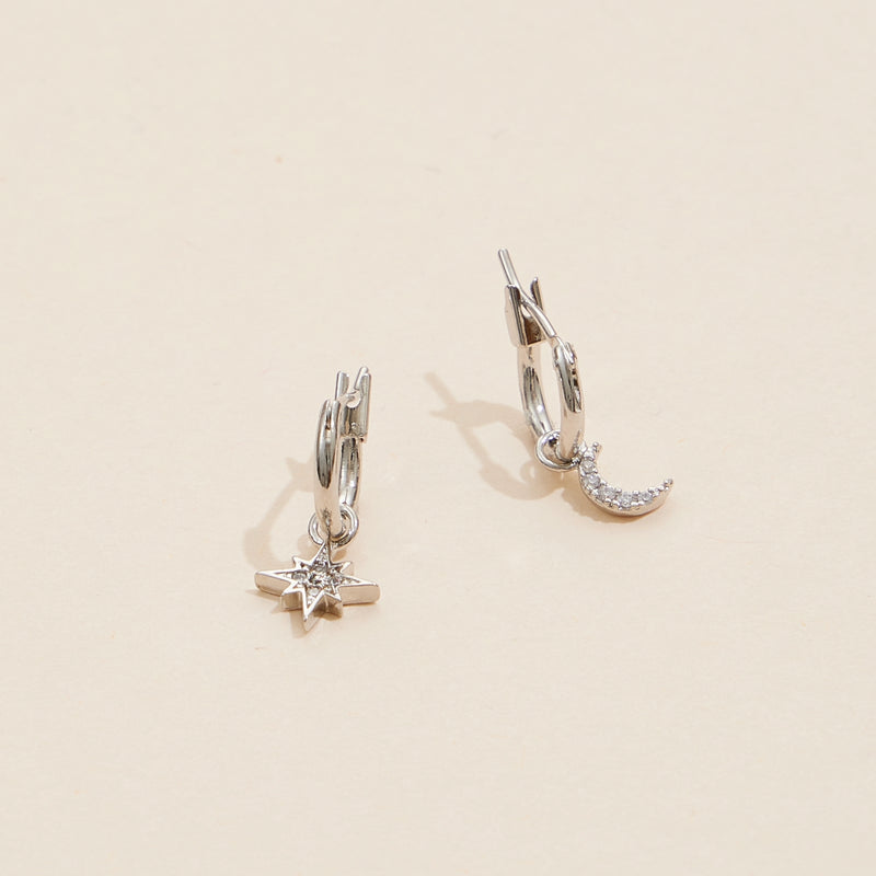 Northern Star & Moon 18K Gold Dip Basic Hoop Earrings