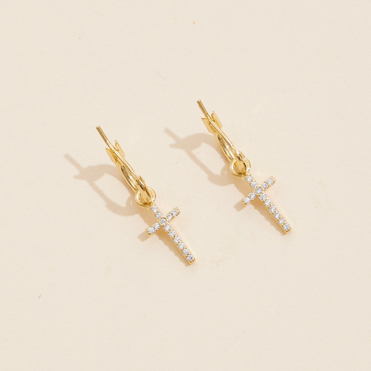 18K Gold Dipped CZ Cross Hoop Earrings