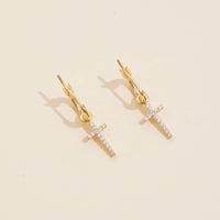 18K Gold Dipped CZ Cross Hoop Earrings